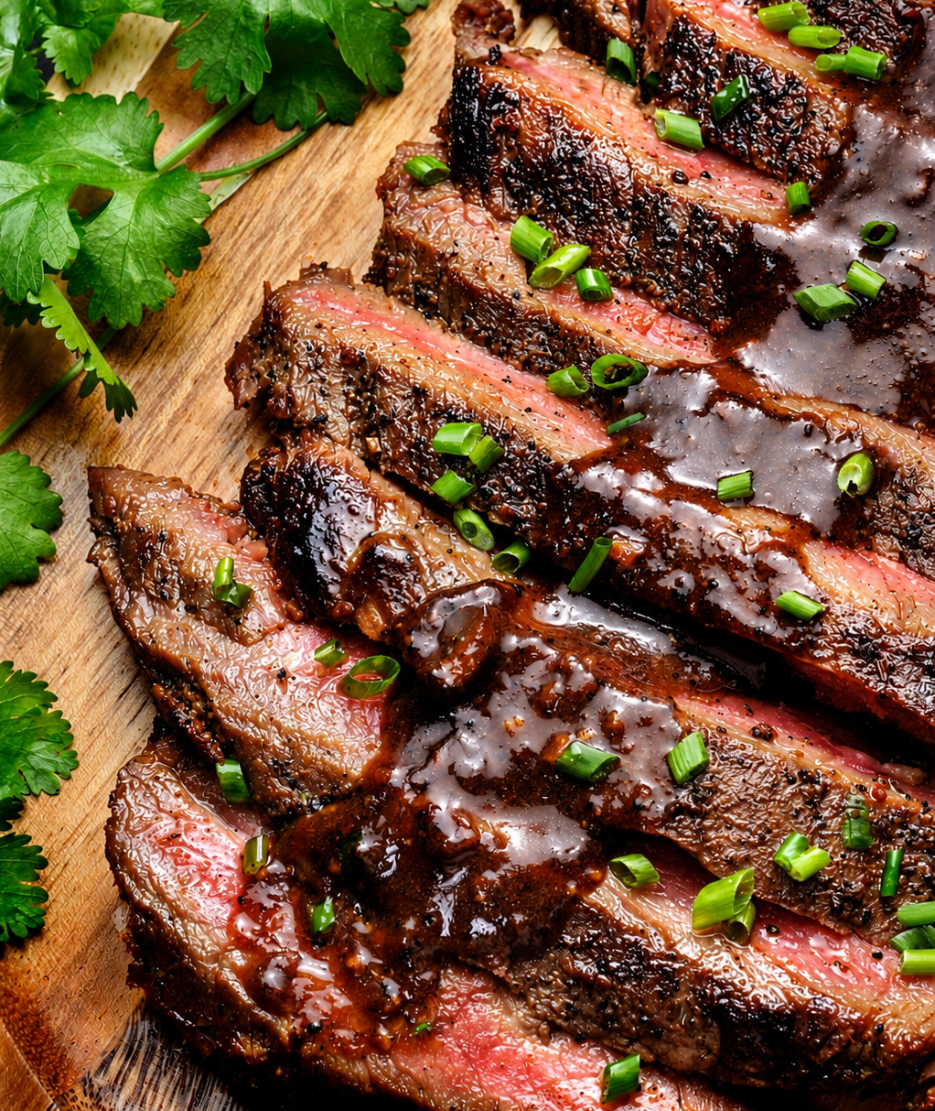 Grilled Sake Flank Steak with Coffee Spice